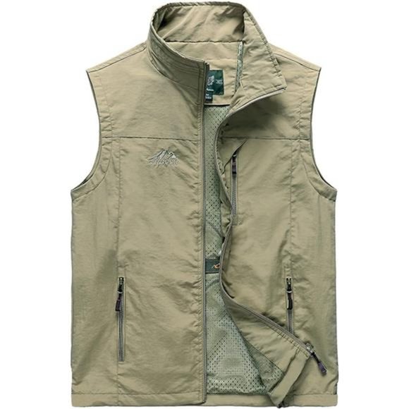 Men's Lightweight Vest with Pockets, Khaki - Picture 1 of 5